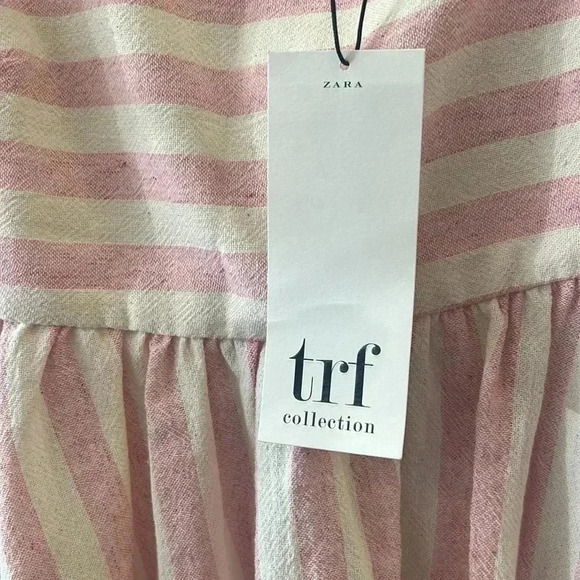 Zara pink striped linen ruffle blouse Size large - Picture 6 of 9